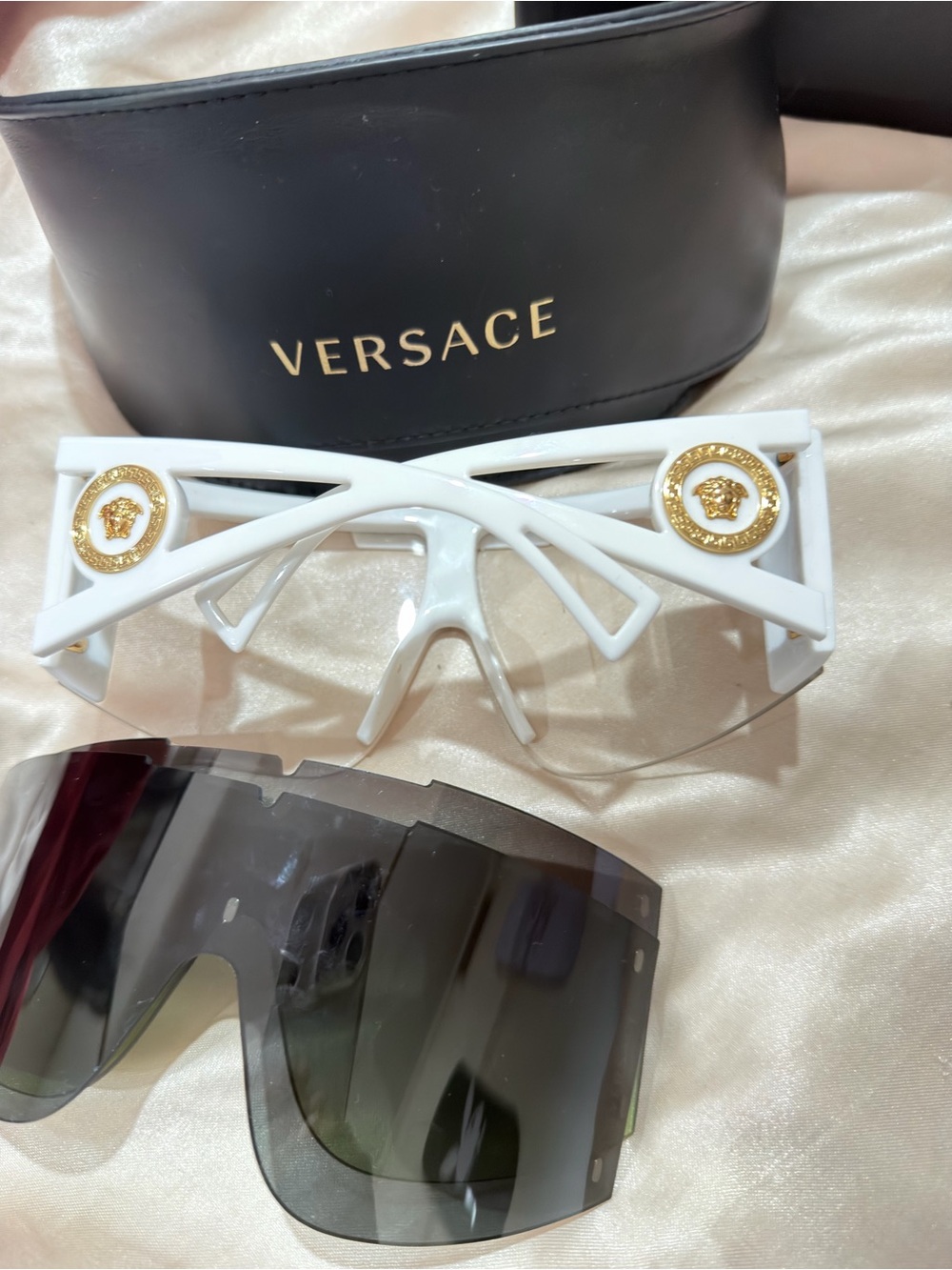 Versace White Shield Sunglasses with Clear Lens and Black Replacement Shield - Picture 2 of 2
